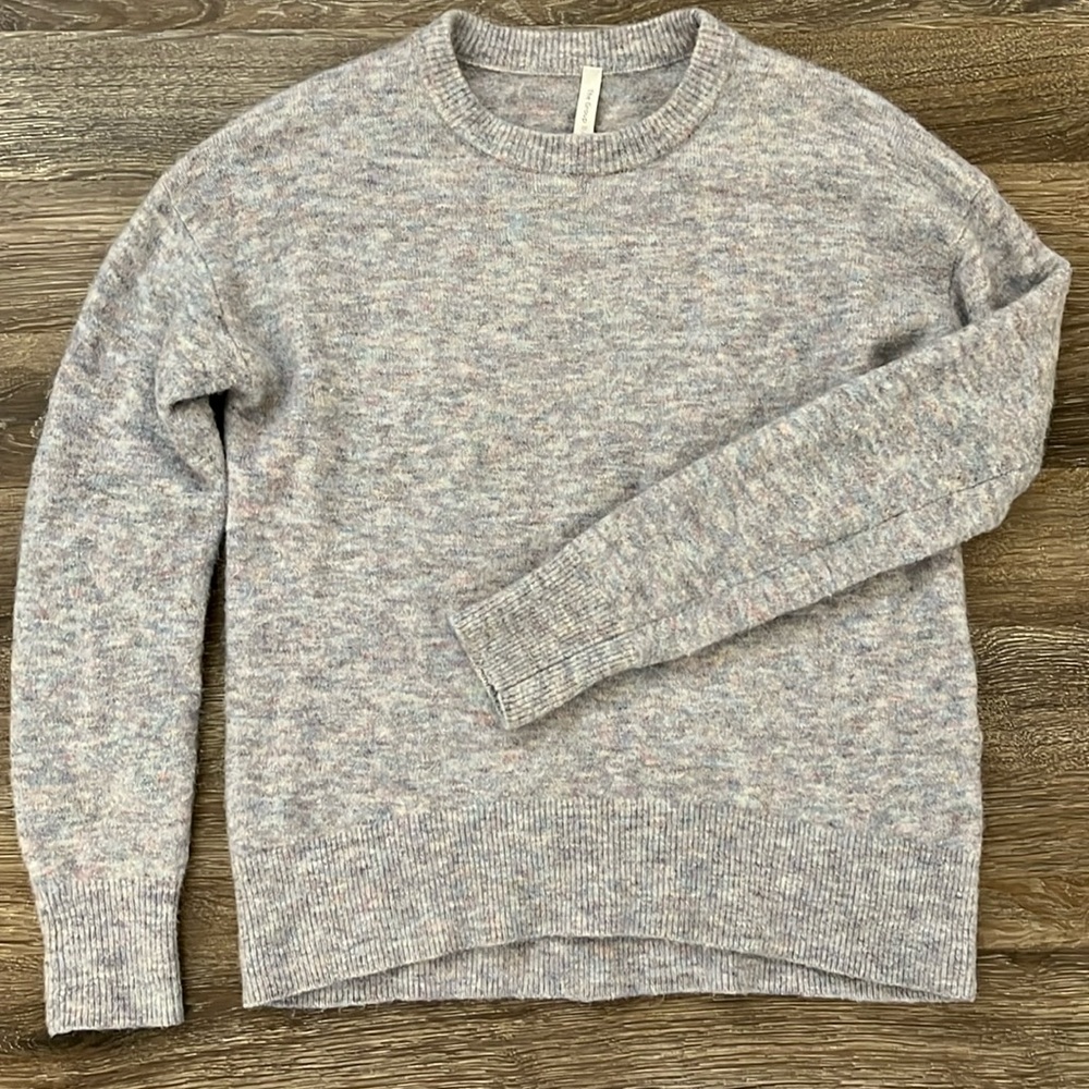 Babaton Aritzia Wool Blend Sweater Gray Flecked Crew neck Pullover Womens XS